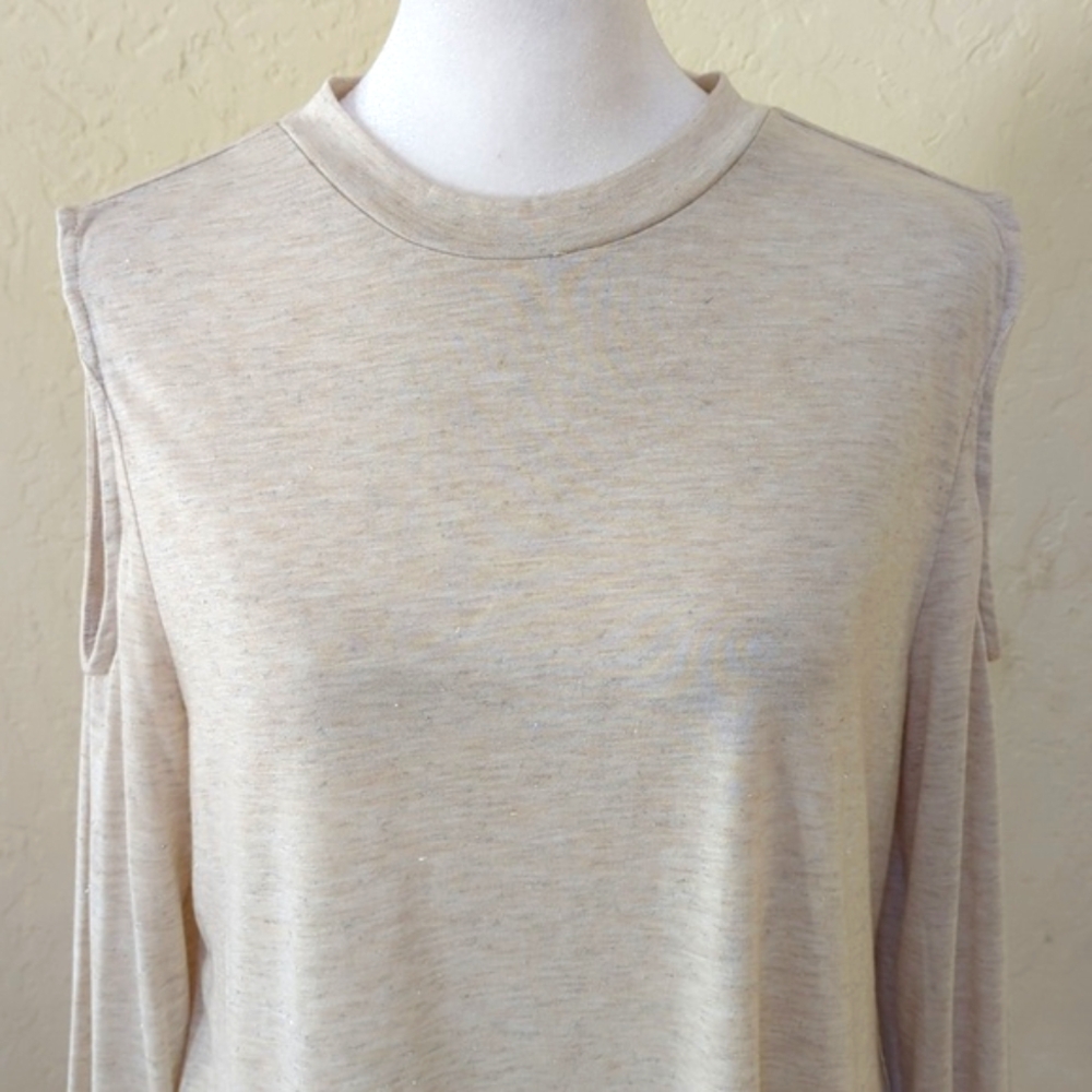 Style & Co Beige Speckled Shimmer Cold Shoulder Long Sleeve Top Size Medium - Picture 4 of 12